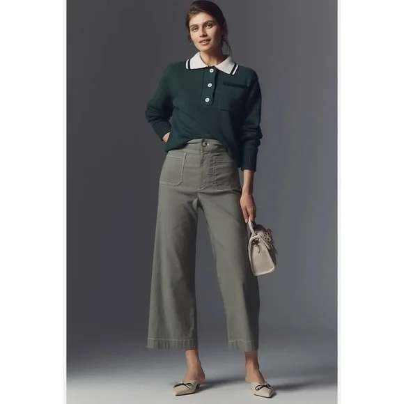 New Anthropologie The Colette Linen Crop Wide Leg Pants Magic Green 28 - Picture 12 of 12